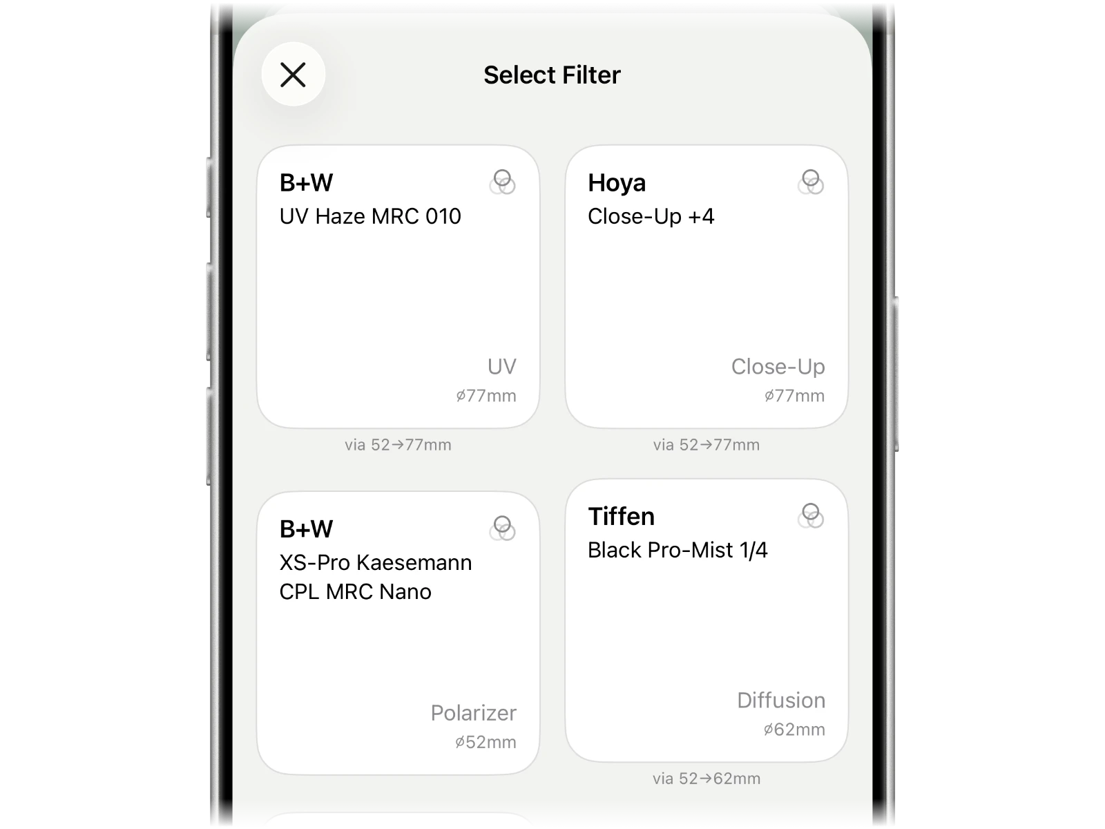 Phoslog showing only options your gear supports