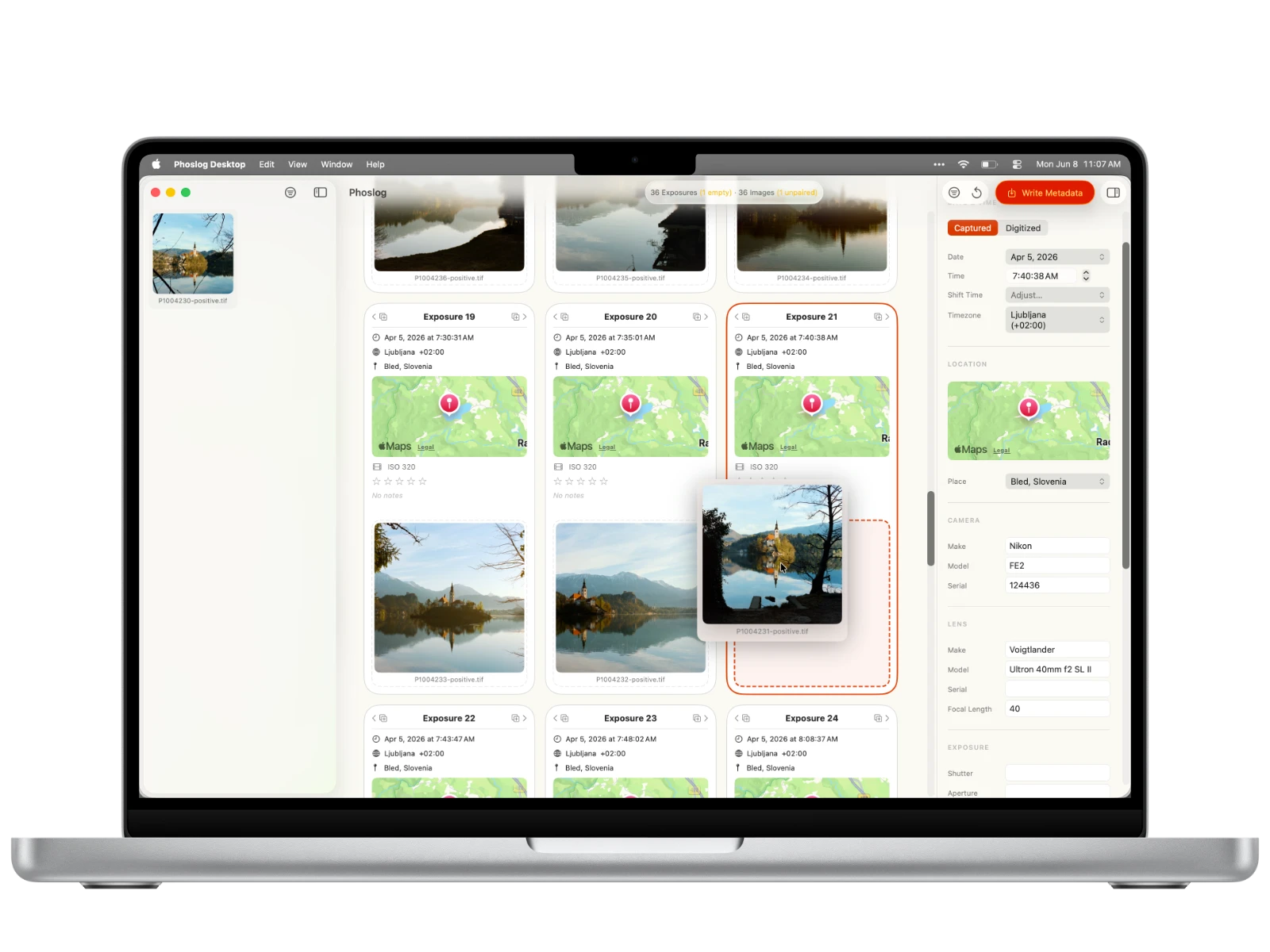 Writing metadata to scans in Phoslog Desktop